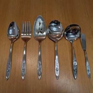 Oneida Community MY ROSE Stainless 6pc Serving Set Spoon Ladle Fork Pie Lot EUC